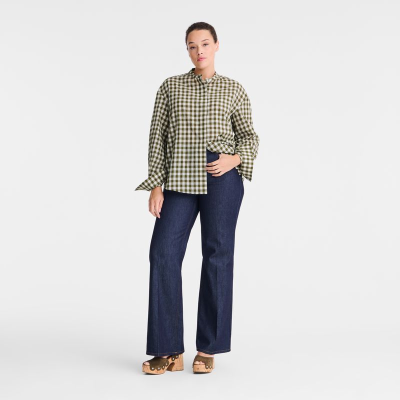 Olive Longchamp Vichy Jacquard Women Shirts | Ksa-429ZPUNXL