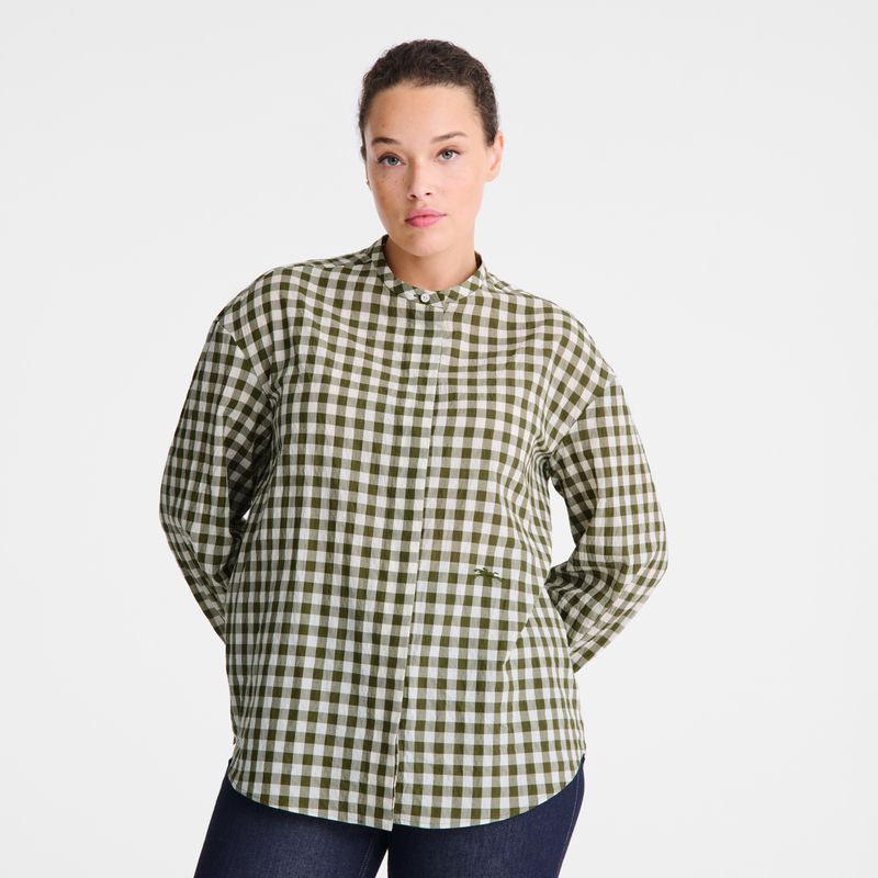 Olive Longchamp Vichy Jacquard Women Shirts | Ksa-429ZPUNXL