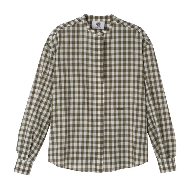 Olive Longchamp Vichy Jacquard Women Shirts | Ksa-429ZPUNXL