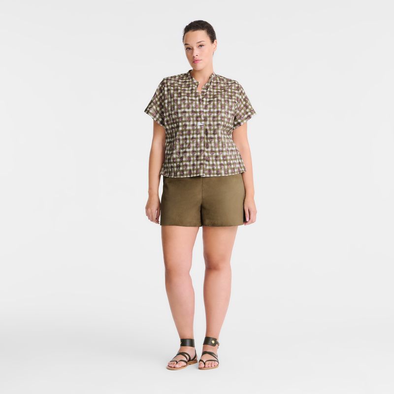 Olive Longchamp Vichy Print Veil Women Blouse | Ksa-172GMJRVC