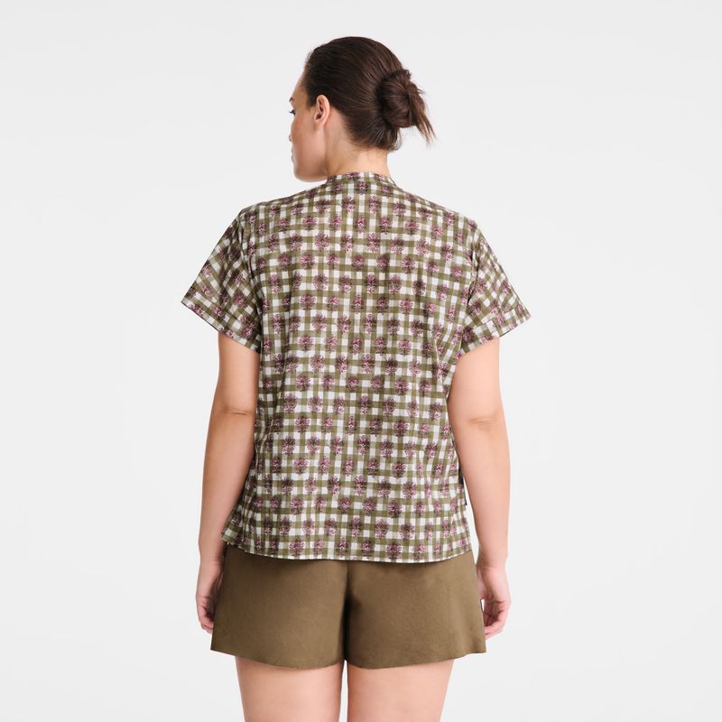 Olive Longchamp Vichy Print Veil Women Blouse | Ksa-172GMJRVC