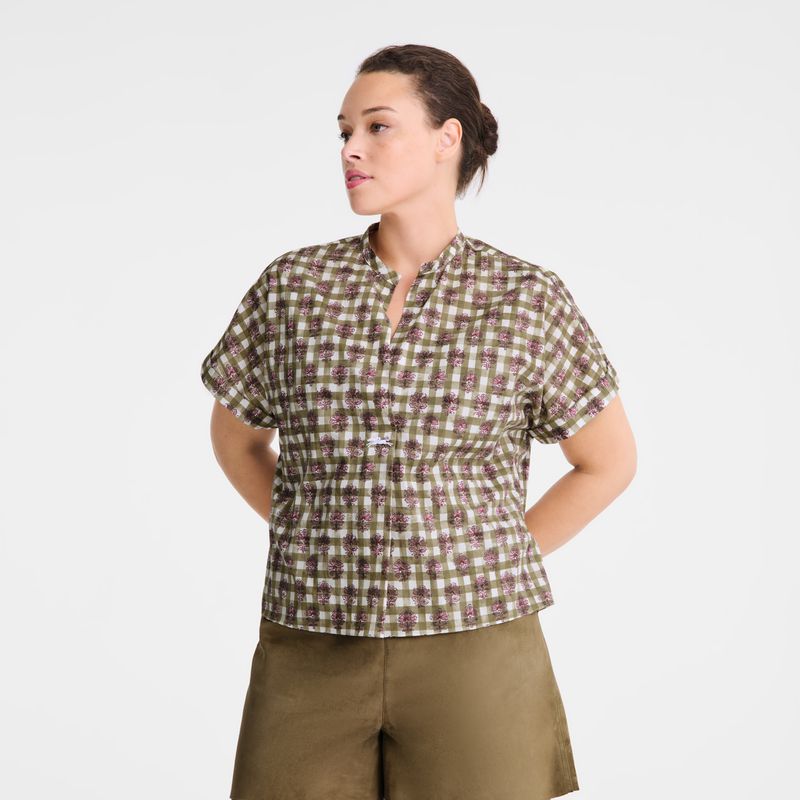 Olive Longchamp Vichy Print Veil Women Blouse | Ksa-172GMJRVC