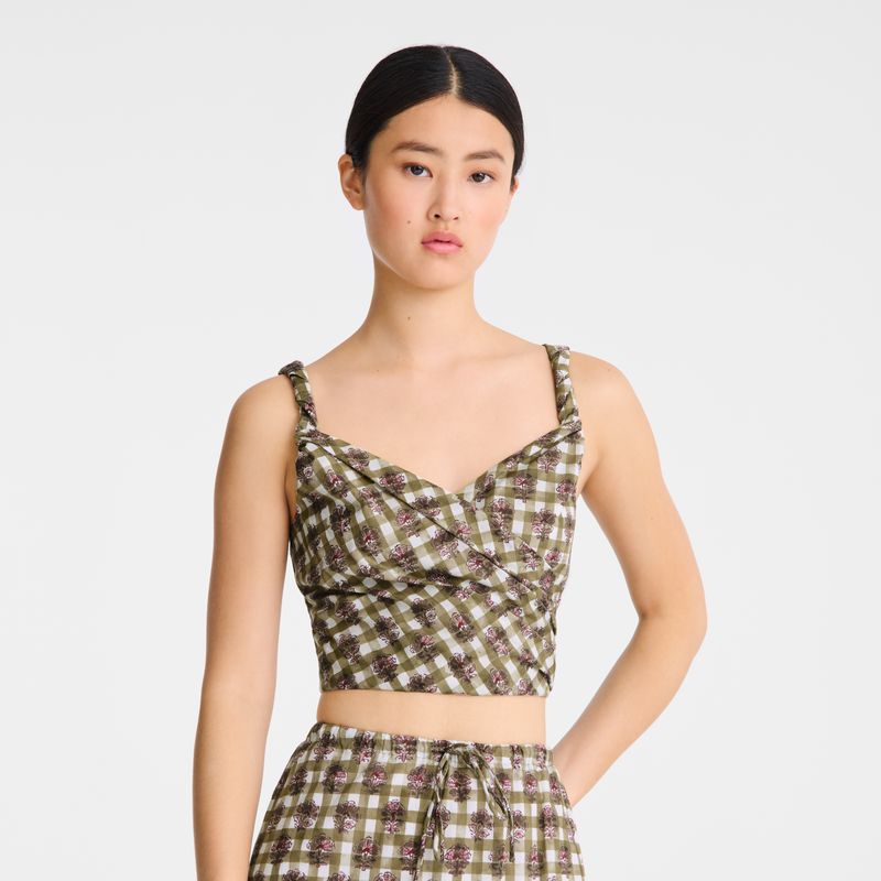 Olive Longchamp Vichy Print Veil Women Top | Ksa-248FMEXDK