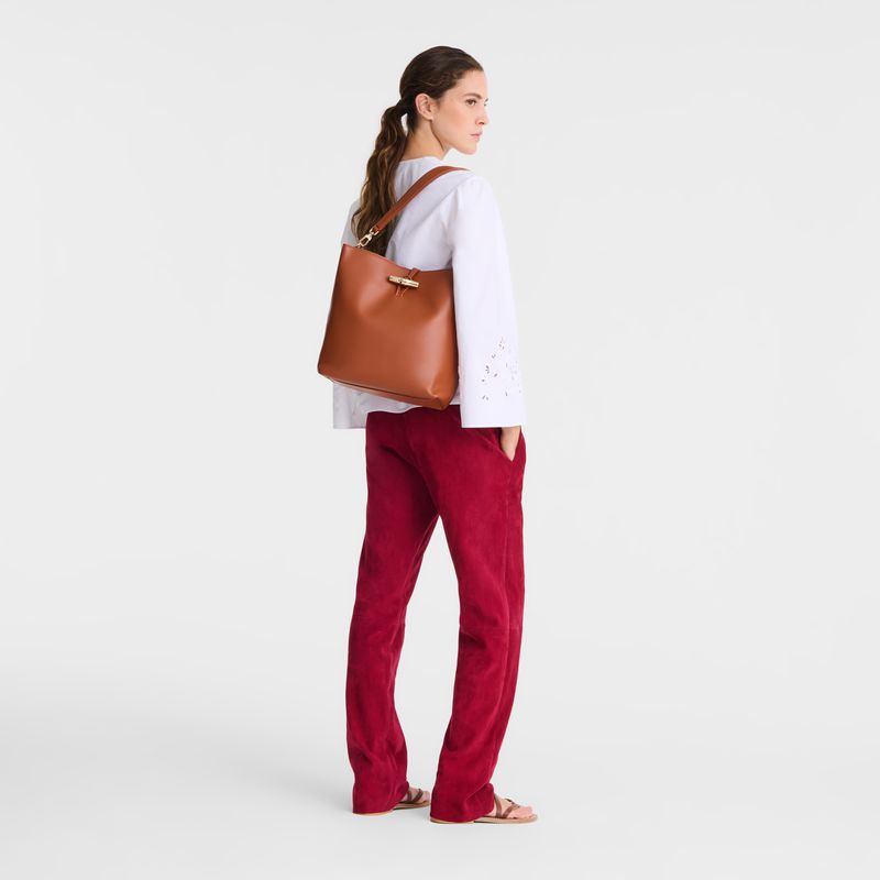 Orange / Cream Longchamp Le Roseau M Women Hobo Bag | Ksa-693GVBKRI
