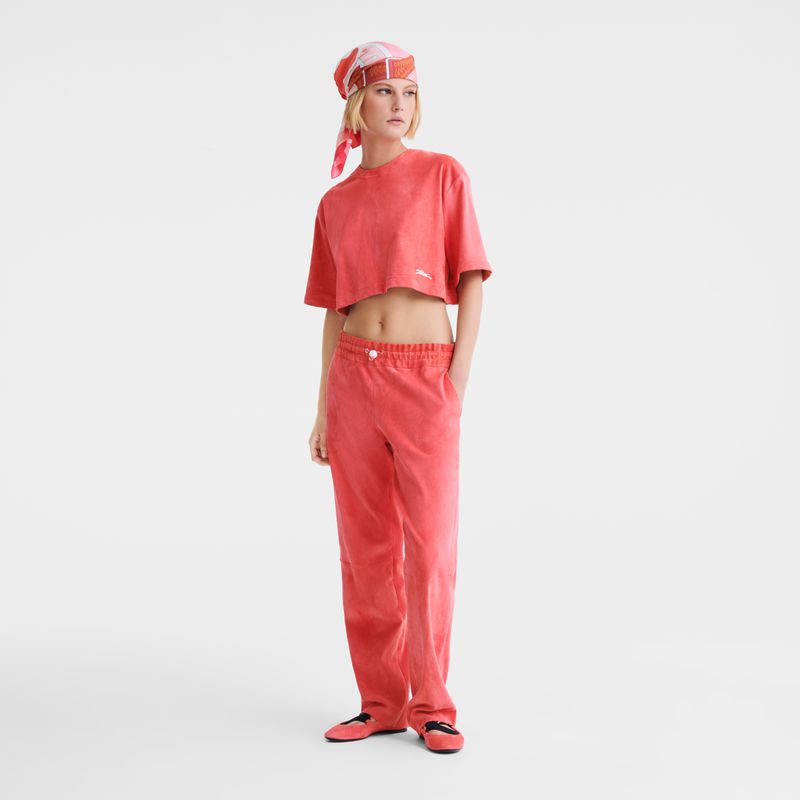 Pink Longchamp Leather Straight Women Pants | Ksa-139QPKFOT