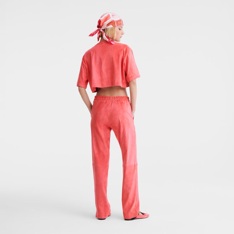 Pink Longchamp Leather Straight Women Pants | Ksa-139QPKFOT
