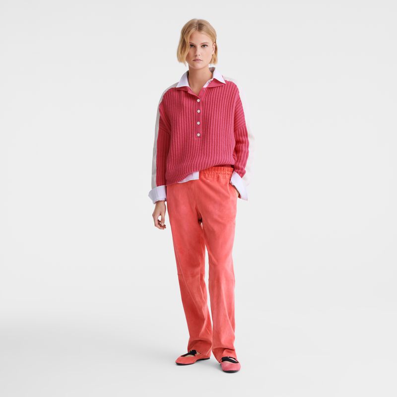 Pink Longchamp Polo Collar Women Jumper | Ksa-612UMILZQ