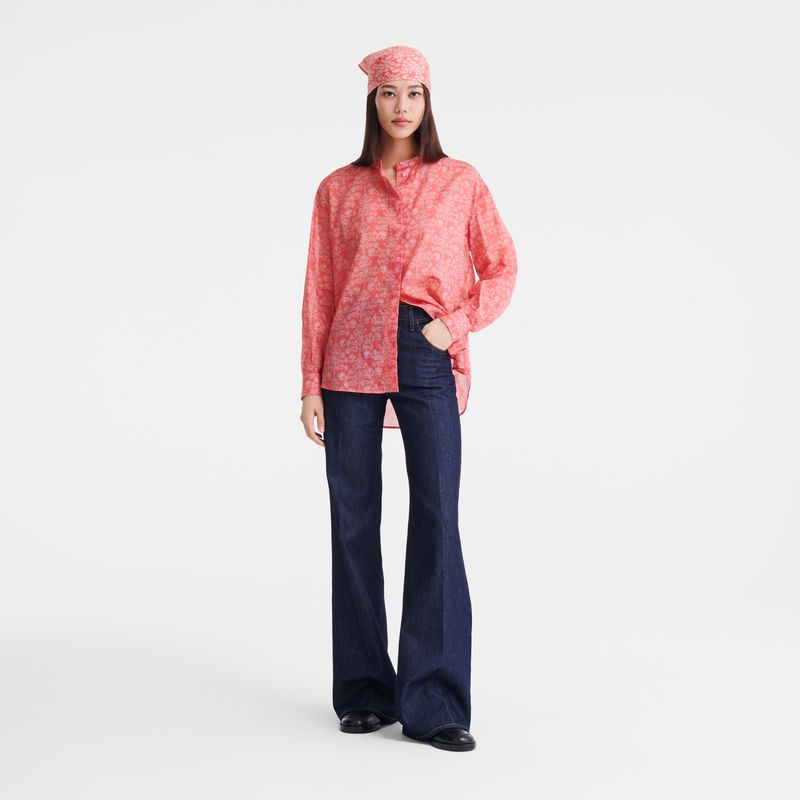 Pink Longchamp Printed Veil Women Shirts | Ksa-589SKLDYU