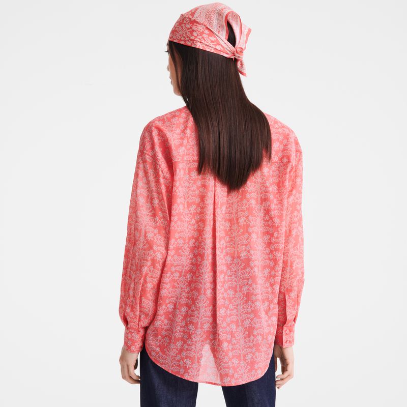 Pink Longchamp Printed Veil Women Shirts | Ksa-589SKLDYU