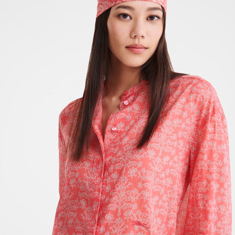 Pink Longchamp Printed Veil Women Shirts | Ksa-589SKLDYU