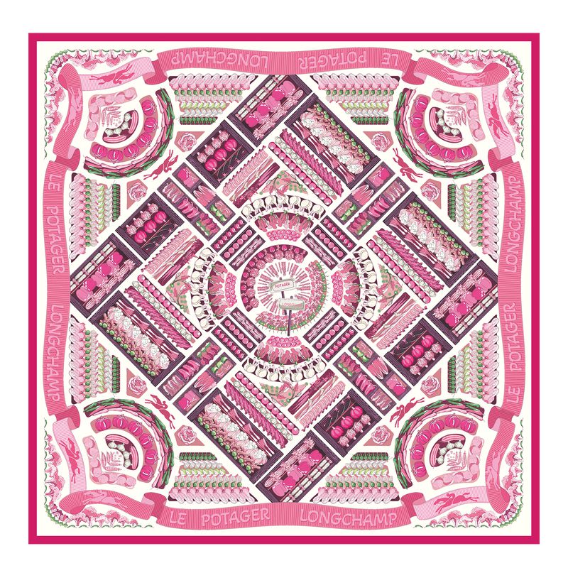 Pink Longchamp Vegetable Garden 90 Women Scarf | Ksa-680CSGFRN
