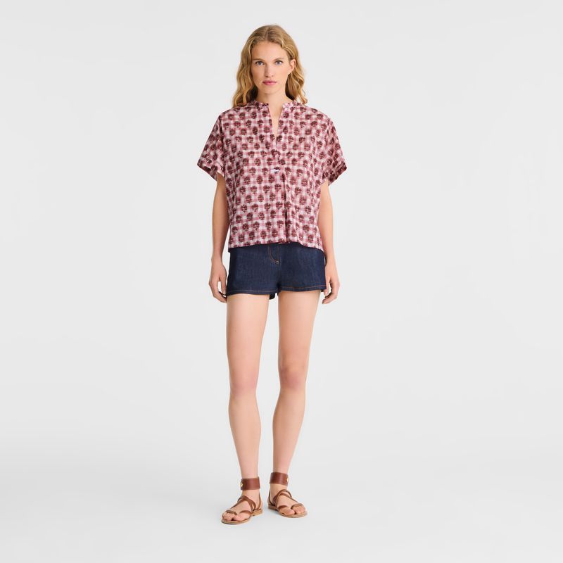 Pink Longchamp Vichy Print Veil Women Blouse | Ksa-580EJUPBC