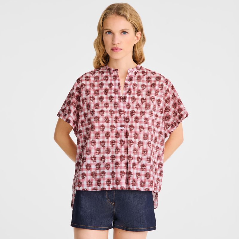 Pink Longchamp Vichy Print Veil Women Blouse | Ksa-580EJUPBC