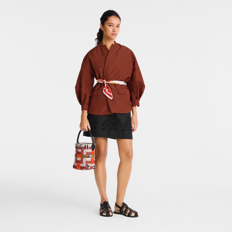 Red / Beige Longchamp Re-play Xs Women Bucket Bag | Ksa-021LBUFAC