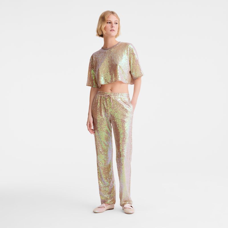 Rose Longchamp Glitter Women Pants | Ksa-581CEWOPA