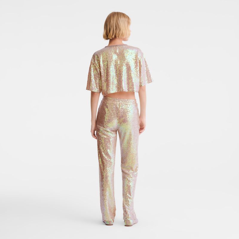 Rose Longchamp Glitter Women Pants | Ksa-581CEWOPA