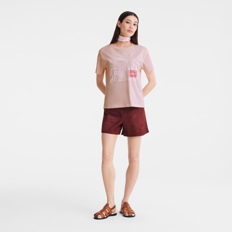 Rose Longchamp Jersey Women T-shirt | Ksa-354WKUNOX