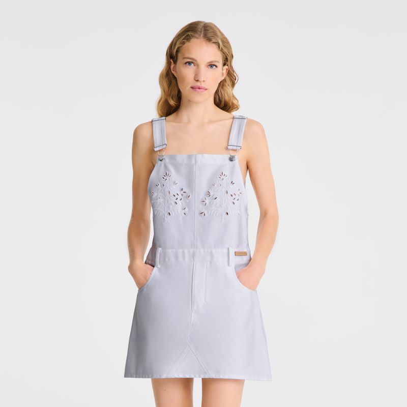 White Longchamp Embroidered Gabardine Women Dress | Ksa-678NUFMED