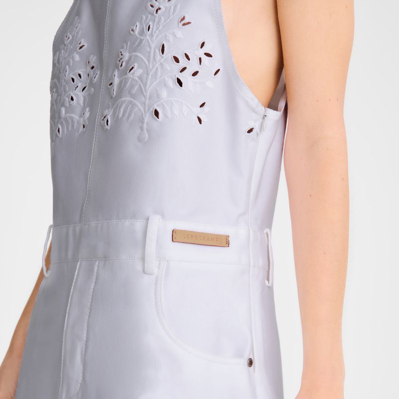 White Longchamp Embroidered Gabardine Women Dress | Ksa-678NUFMED