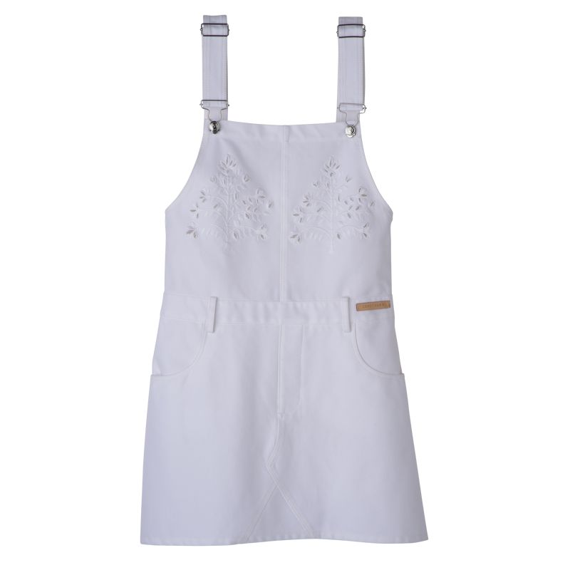 White Longchamp Embroidered Gabardine Women Dress | Ksa-678NUFMED