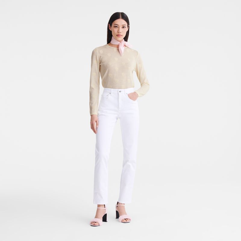 White Longchamp Gabardine Women Pants | Ksa-613XNQBFR
