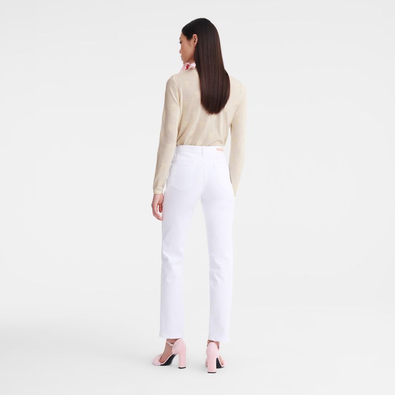White Longchamp Gabardine Women Pants | Ksa-613XNQBFR
