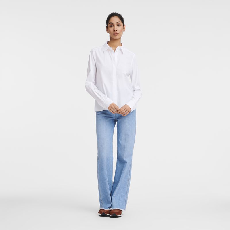 White Longchamp Popelin Women Shirts | Ksa-974OCKLDG