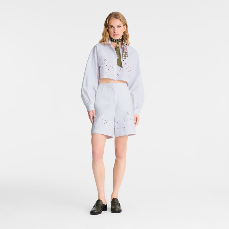 White Longchamp Poplin Embroidered Women Shirts | Ksa-328GJKPFM