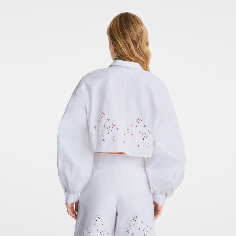 White Longchamp Poplin Embroidered Women Shirts | Ksa-328GJKPFM