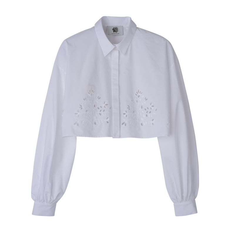 White Longchamp Poplin Embroidered Women Shirts | Ksa-328GJKPFM
