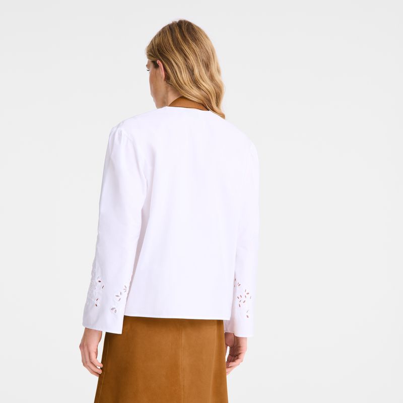 White Longchamp Poplin Embroidered Women Blouse | Ksa-396RJGFHM