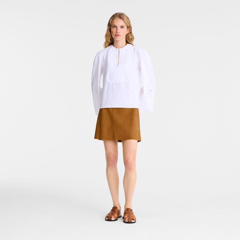 White Longchamp Poplin Embroidered Women Blouse | Ksa-396RJGFHM