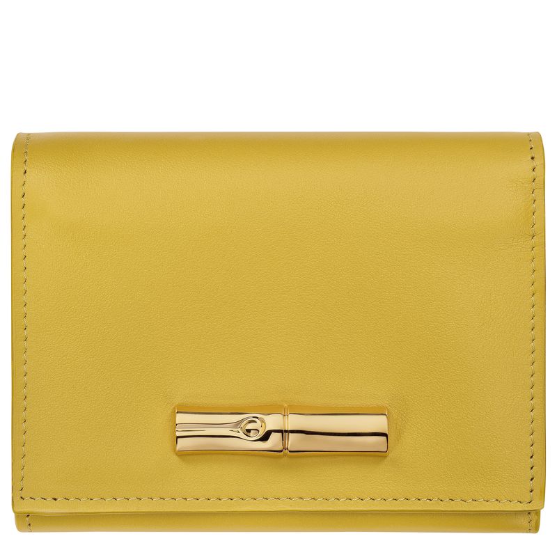 Yellow Longchamp Le Roseau Compact Women Wallet | Ksa-678ZTQPXW