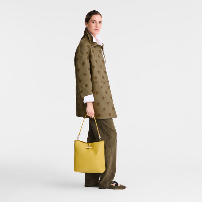 Yellow Longchamp Le Roseau M Women Hobo Bag | Ksa-128JQSKAT