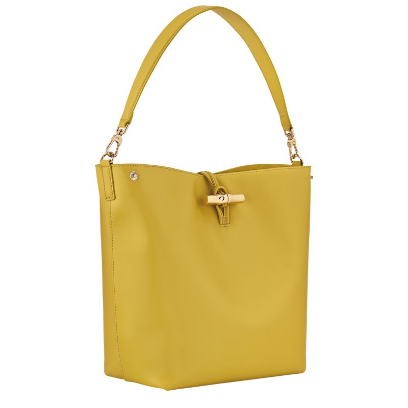 Yellow Longchamp Le Roseau M Women Hobo Bag | Ksa-128JQSKAT